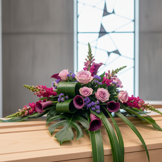 Modern Lavender Tribute Casket Spray